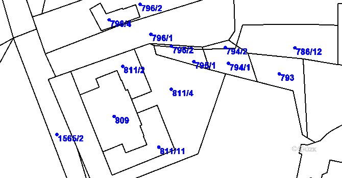 Parcela st. 811/4 v KÚ Zbýšov u Oslavan, Katastrální mapa