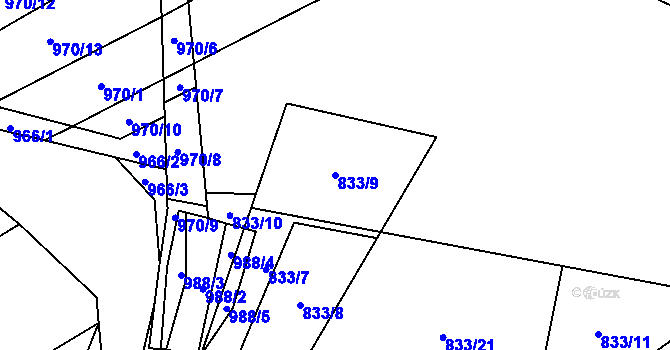 Parcela st. 833/9 v KÚ Zbýšov u Oslavan, Katastrální mapa