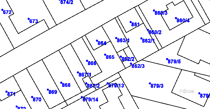 Parcela st. 865 v KÚ Zbýšov u Oslavan, Katastrální mapa