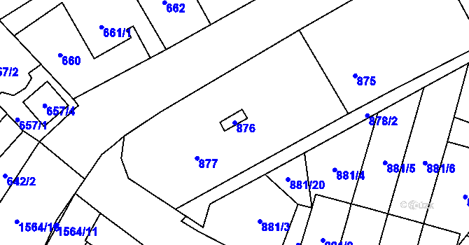Parcela st. 876 v KÚ Zbýšov u Oslavan, Katastrální mapa