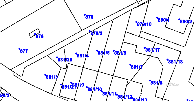 Parcela st. 881/5 v KÚ Zbýšov u Oslavan, Katastrální mapa