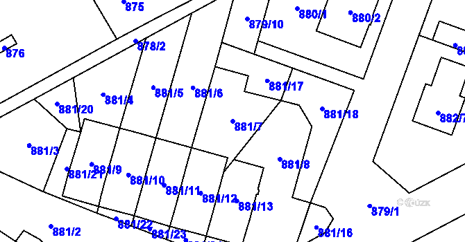 Parcela st. 881/7 v KÚ Zbýšov u Oslavan, Katastrální mapa