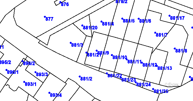 Parcela st. 881/9 v KÚ Zbýšov u Oslavan, Katastrální mapa