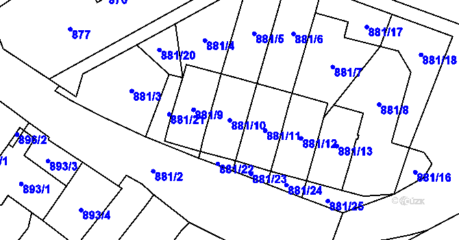 Parcela st. 881/10 v KÚ Zbýšov u Oslavan, Katastrální mapa