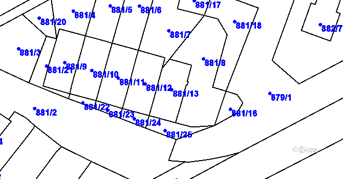 Parcela st. 881/13 v KÚ Zbýšov u Oslavan, Katastrální mapa