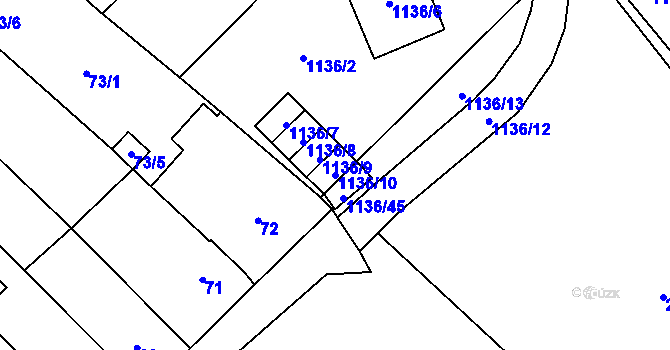 Parcela st. 1136/10 v KÚ Zbýšov u Oslavan, Katastrální mapa