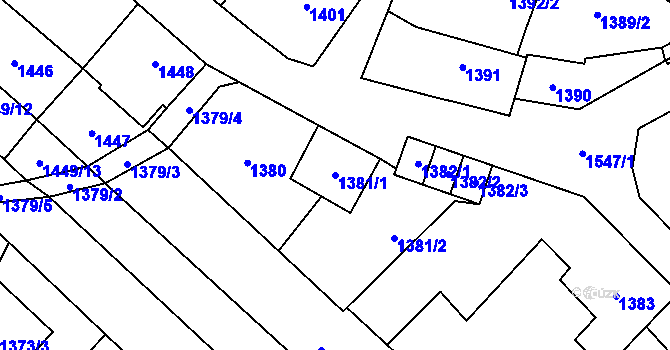 Parcela st. 1381/1 v KÚ Zbýšov u Oslavan, Katastrální mapa