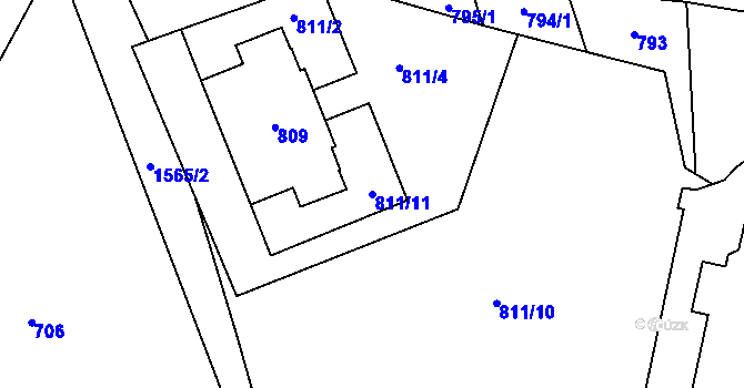 Parcela st. 811/11 v KÚ Zbýšov u Oslavan, Katastrální mapa