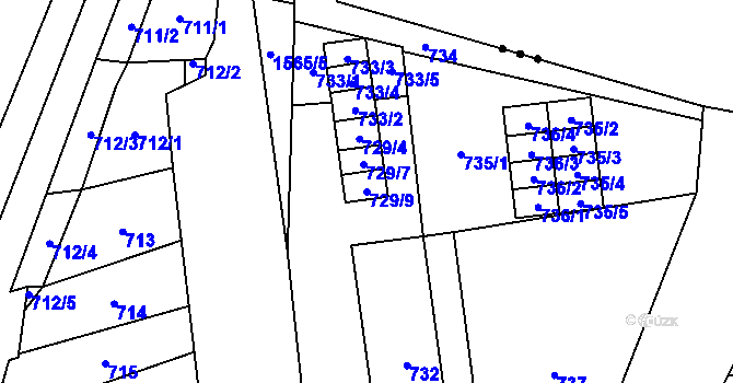 Parcela st. 729/9 v KÚ Zbýšov u Oslavan, Katastrální mapa