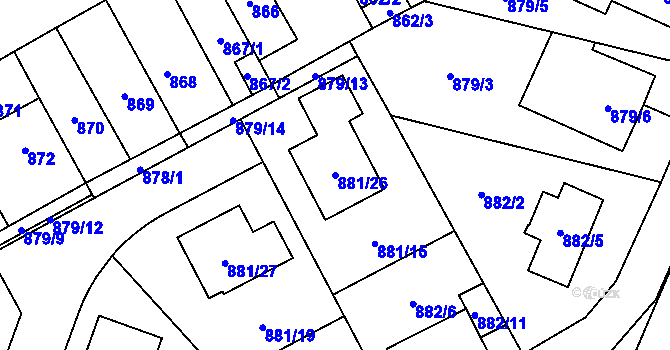 Parcela st. 881/26 v KÚ Zbýšov u Oslavan, Katastrální mapa