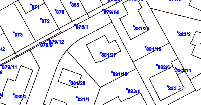 Parcela st. 881/27 v KÚ Zbýšov u Oslavan, Katastrální mapa