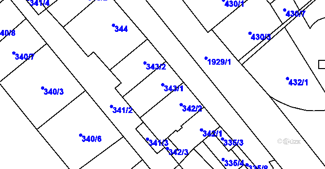 Parcela st. 343/1 v KÚ Zbýšov u Oslavan, Katastrální mapa