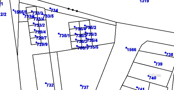 Parcela st. 735/5 v KÚ Zbýšov u Oslavan, Katastrální mapa