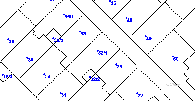 Parcela st. 32/1 v KÚ Zbýšov u Oslavan, Katastrální mapa