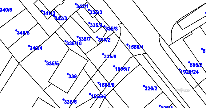Parcela st. 335/9 v KÚ Zbýšov u Oslavan, Katastrální mapa