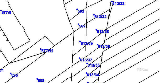 Parcela st. 613/39 v KÚ Zbýšov u Oslavan, Katastrální mapa