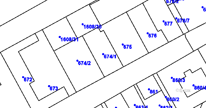 Parcela st. 674/1 v KÚ Zbýšov u Oslavan, Katastrální mapa