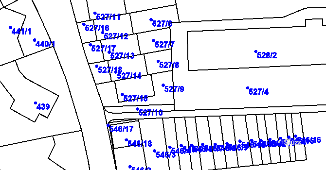 Parcela st. 527/9 v KÚ Zbýšov u Oslavan, Katastrální mapa