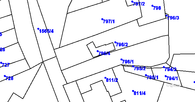 Parcela st. 796/4 v KÚ Zbýšov u Oslavan, Katastrální mapa