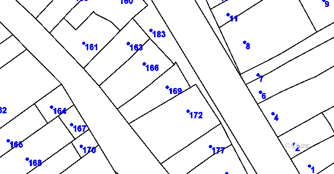 Parcela st. 169 v KÚ Zbýšov, Katastrální mapa