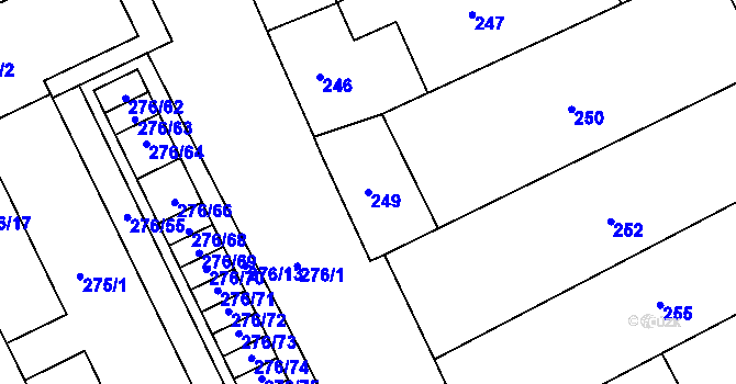 Parcela st. 249 v KÚ Zbýšov, Katastrální mapa
