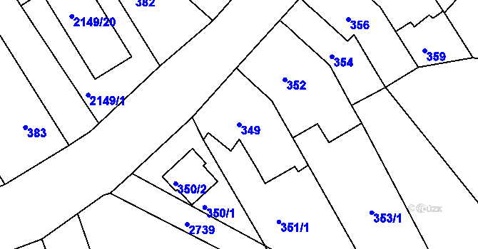 Parcela st. 349 v KÚ Zbýšov, Katastrální mapa