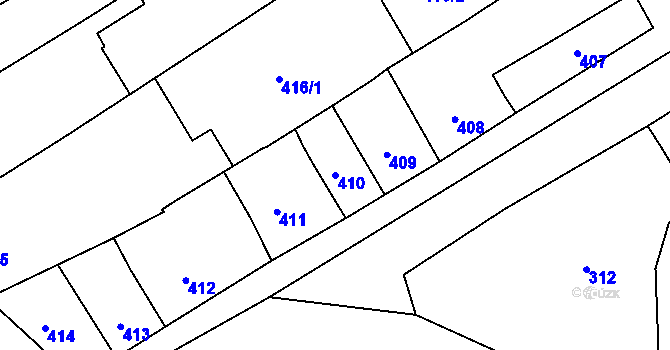 Parcela st. 410 v KÚ Zbýšov, Katastrální mapa