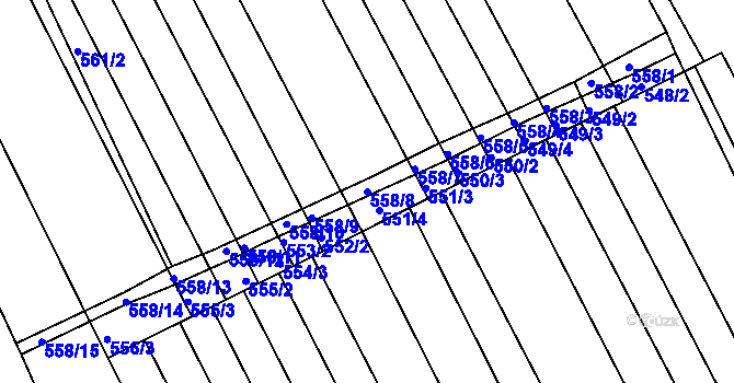 Parcela st. 558/8 v KÚ Zbýšov, Katastrální mapa