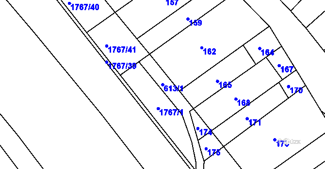 Parcela st. 613/1 v KÚ Zbýšov, Katastrální mapa