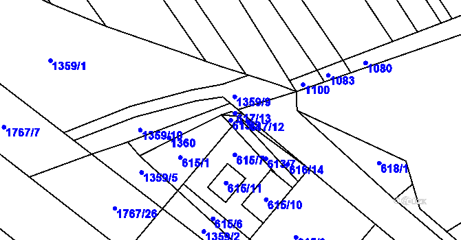 Parcela st. 613/2 v KÚ Zbýšov, Katastrální mapa