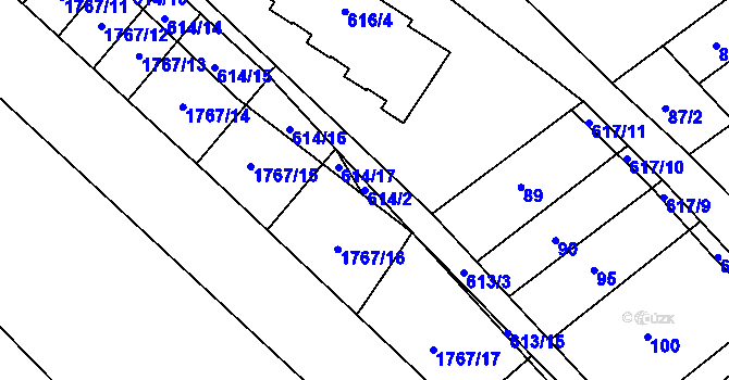 Parcela st. 614/2 v KÚ Zbýšov, Katastrální mapa