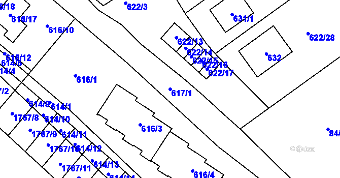 Parcela st. 617/1 v KÚ Zbýšov, Katastrální mapa