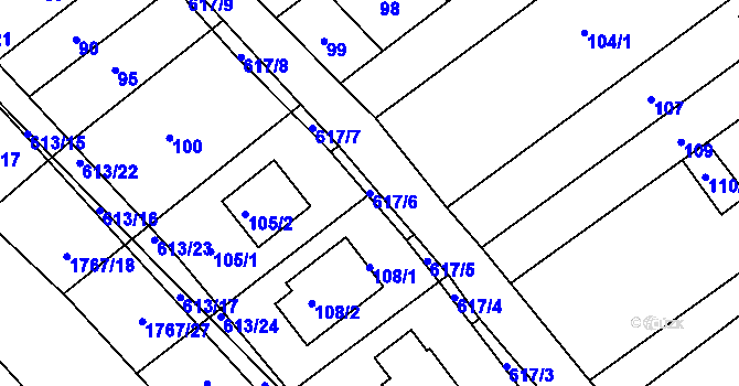 Parcela st. 617/6 v KÚ Zbýšov, Katastrální mapa