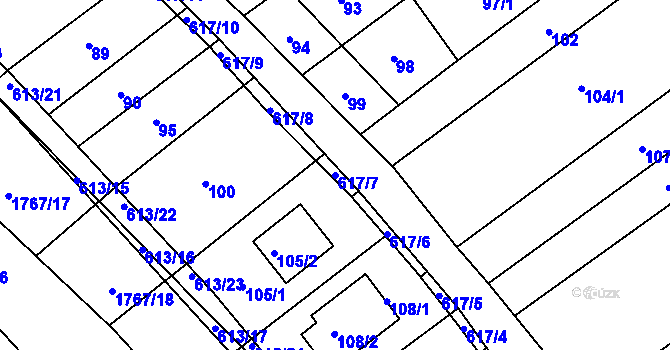 Parcela st. 617/7 v KÚ Zbýšov, Katastrální mapa