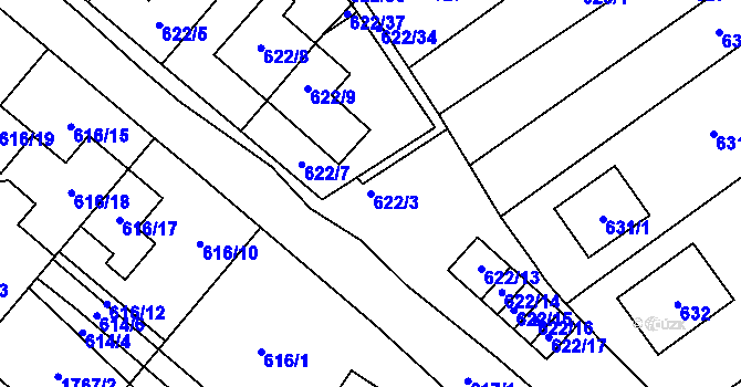 Parcela st. 622/3 v KÚ Zbýšov, Katastrální mapa