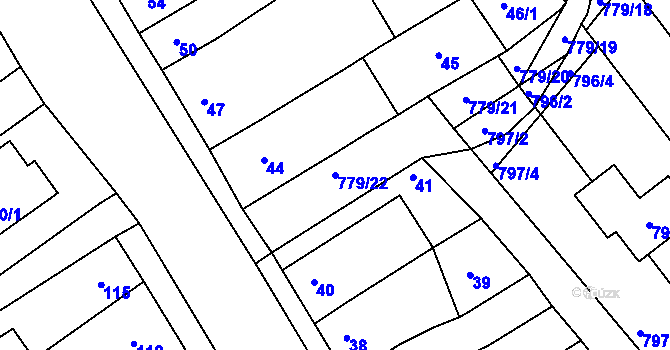 Parcela st. 779/22 v KÚ Zbýšov, Katastrální mapa