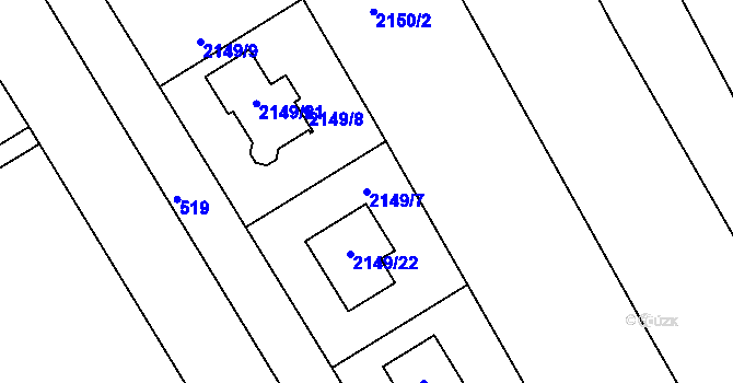 Parcela st. 2149/7 v KÚ Zbýšov, Katastrální mapa