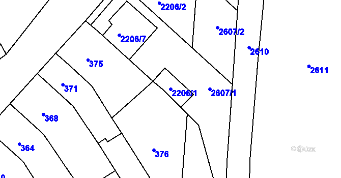 Parcela st. 2206/1 v KÚ Zbýšov, Katastrální mapa