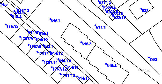 Parcela st. 616/3 v KÚ Zbýšov, Katastrální mapa