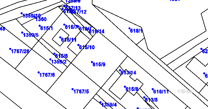 Parcela st. 613/6 v KÚ Zbýšov, Katastrální mapa