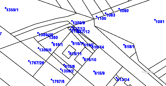 Parcela st. 613/7 v KÚ Zbýšov, Katastrální mapa
