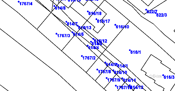 Parcela st. 614/4 v KÚ Zbýšov, Katastrální mapa