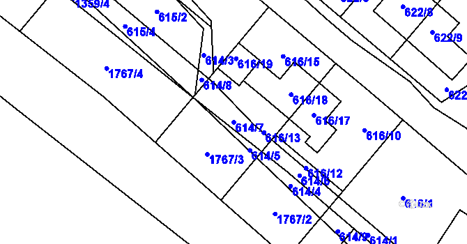 Parcela st. 614/7 v KÚ Zbýšov, Katastrální mapa