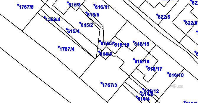 Parcela st. 614/8 v KÚ Zbýšov, Katastrální mapa
