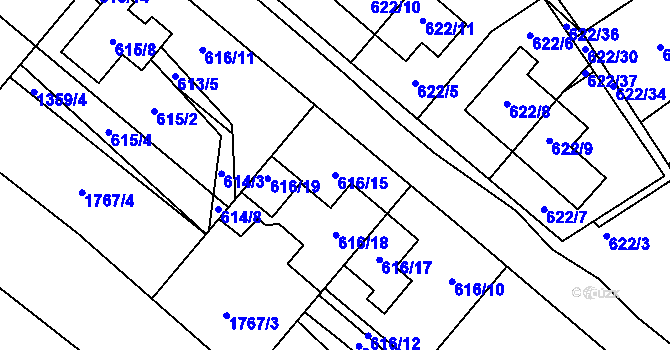 Parcela st. 616/15 v KÚ Zbýšov, Katastrální mapa