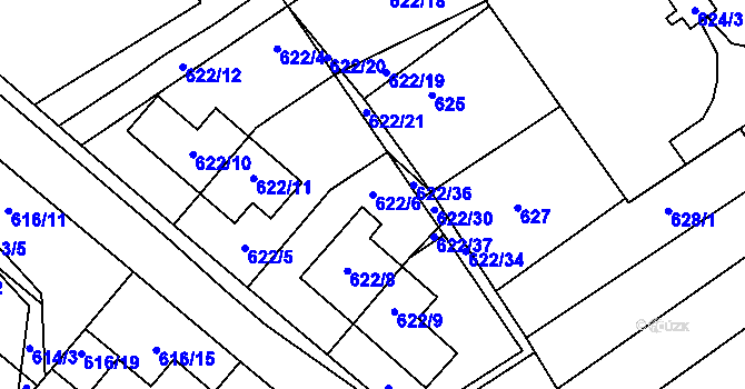 Parcela st. 622/6 v KÚ Zbýšov, Katastrální mapa