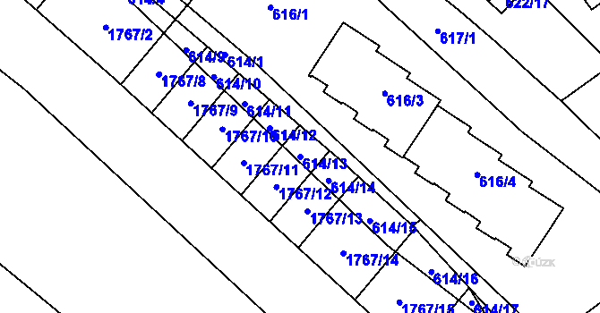 Parcela st. 614/13 v KÚ Zbýšov, Katastrální mapa
