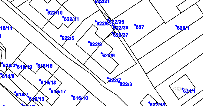 Parcela st. 622/9 v KÚ Zbýšov, Katastrální mapa