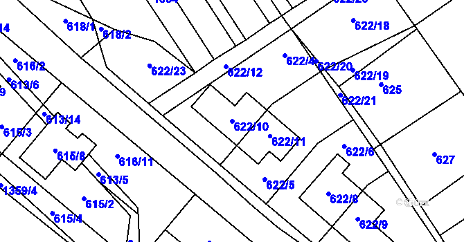 Parcela st. 622/10 v KÚ Zbýšov, Katastrální mapa