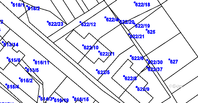 Parcela st. 622/11 v KÚ Zbýšov, Katastrální mapa